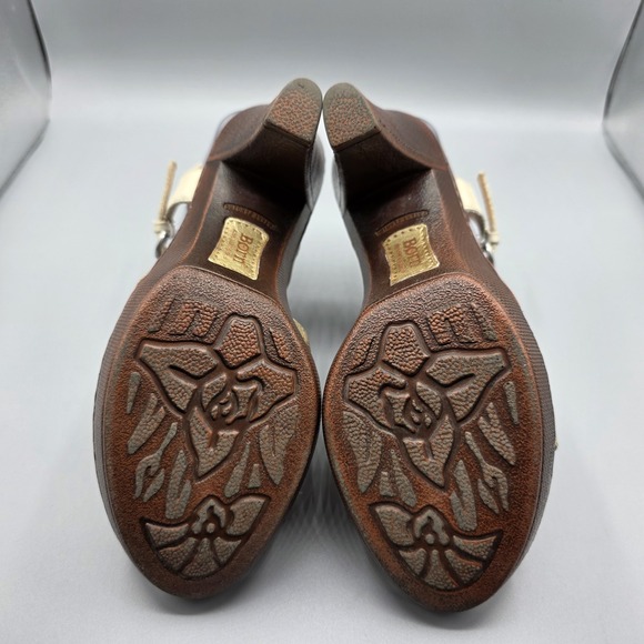 BORN Sandals Womens 9 Beige Mixed Metal Tones Leather Strappy Platform Heels - Picture 9 of 13